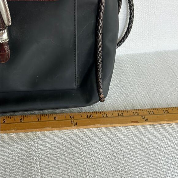 Brighton Nylon Shoulder Bag Braided Strap Croc Embossed Black Silver Western - Picture 9 of 15